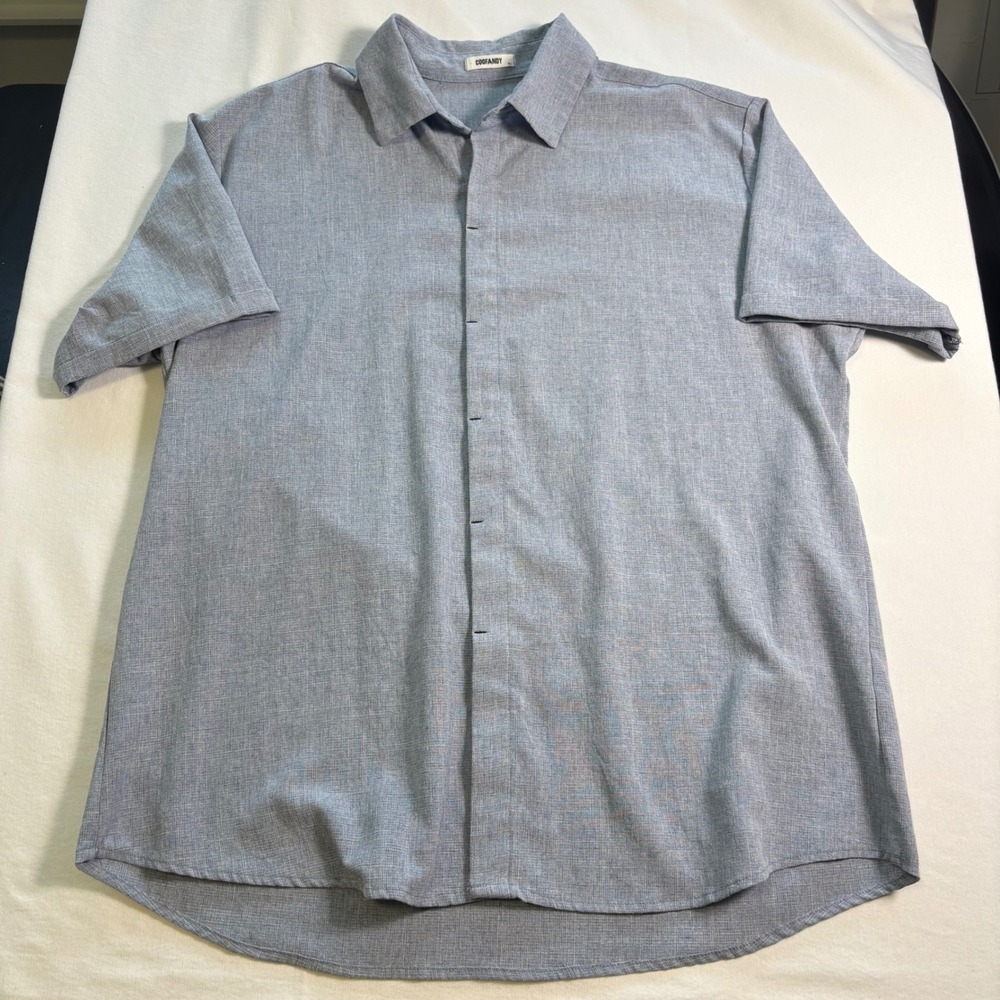 COOFANDY, Button Down Shirt, XL, Blue, Linen Blend Short Sleeve Casual